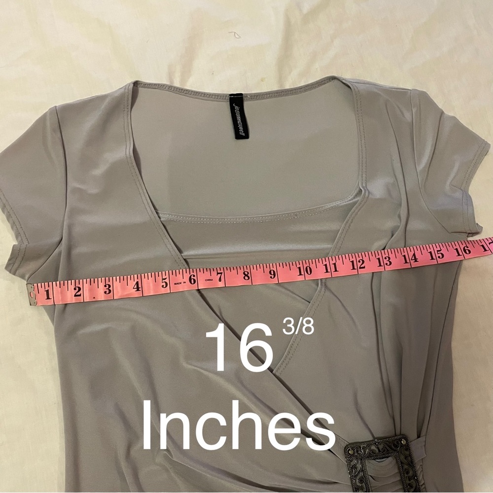 Jason Maxwell grey wrap short sleeve top - Picture 5 of 9